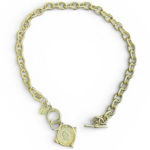 Susan Shaw Intaglio Coin Necklace with Toggle 24K Triple Gold Plated 17 Inch